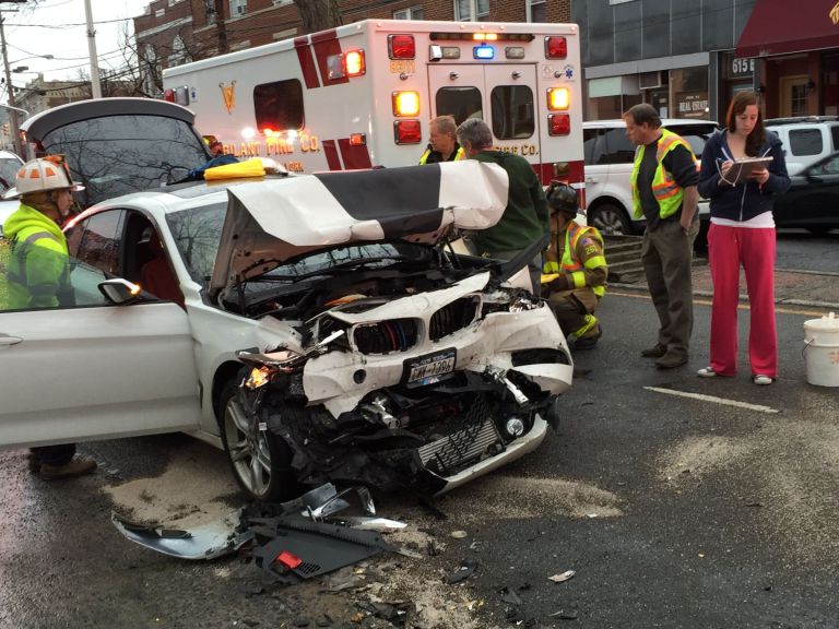 Car hits bus, five sent to hospital Car hits bus, five sent to hospital