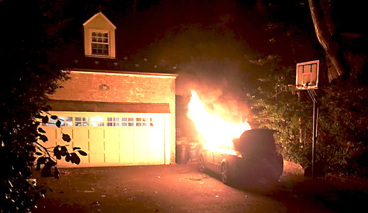 Audi erupts in flames in Great Neck Estates home driveway