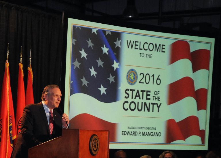 Ed Mangano touts Nassau economic future; Dems call for more reform