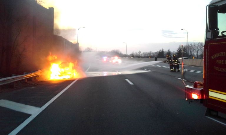 Fire destroys car, halts traffic on L.I.E.