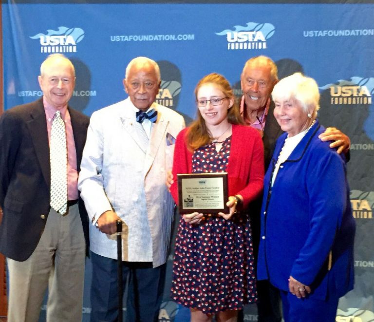 From left: Lewis “Skip” Hartman, former New York City Mayor David Dinkins, Sophia Elizabeth Schutté, Nick Bollettieri and Barbara Wynne