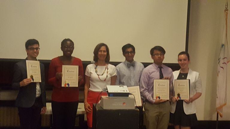 Nassau County Legislator Ellen Birnbaum with Great Neck Breast Cancer Coalition student researchers