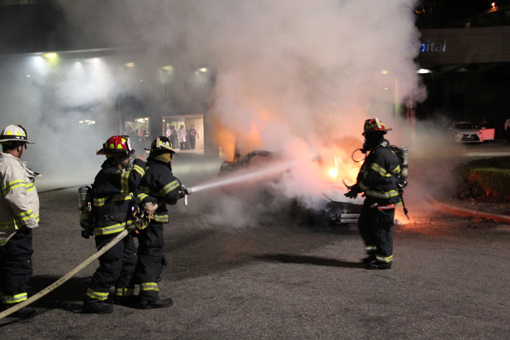 

<p>Manhasset-Lakeville firemen responded to a car fire outside of North Shore University Hospital Wednesday night.</p>
<p>” /></p>
<div><span style=