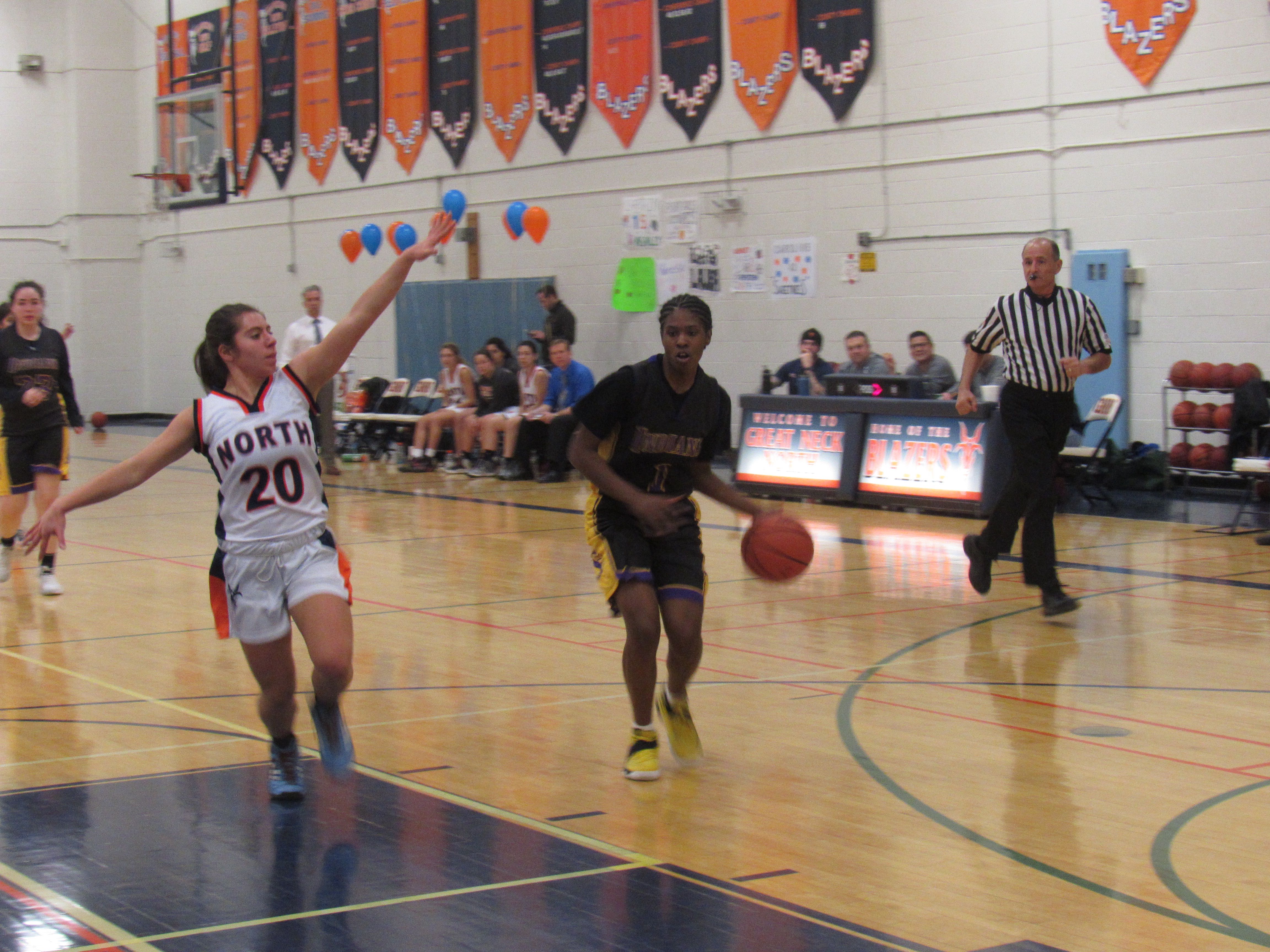 Great Neck North’s Kayla Kamali (no. 20) and Sewanhaka’s Destiny Hurt (no. 1) (Photo by Gregory Giaconelli)