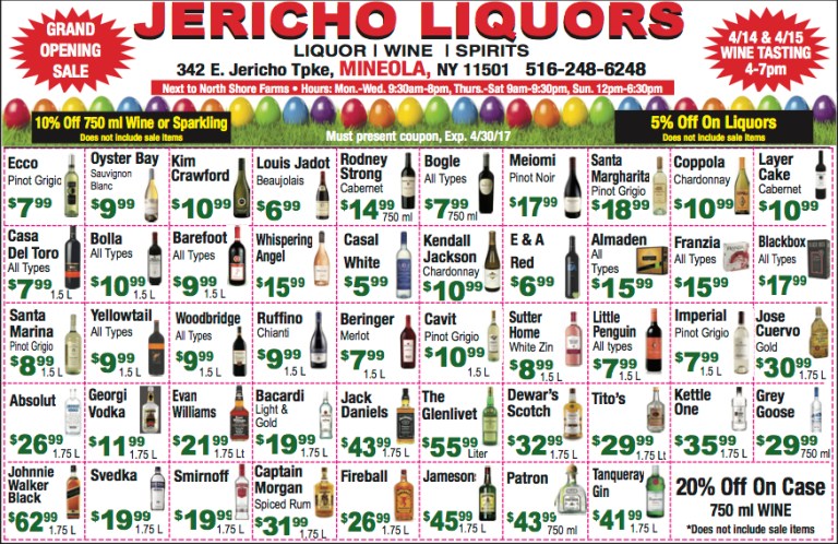 GRAND OPENING SALE: JERICHO LIQUORS in MINEOLA,