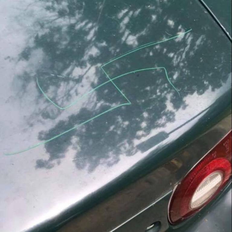 3 swastikas drawn on car in Port Washington 3 swastikas drawn on car in Port Washington