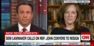 Rep. Kathleen Rice, speaking with Chris Cuomo on the CNN program New Day, reaffirmed her calls for Rep. Conyers to resign on Friday. (Photo from CNN)