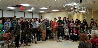 The music department at South High School visited Northwell Health Stern Family Center to sing for patients. (Photo courtesy of the Great Neck Public Schools)