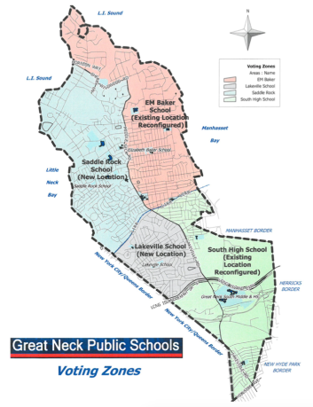 A map of the new election districts. (Photo courtesy of the Great Neck Public Schools)