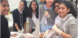 Silverstein Hebrew Academy middle school students pack food for families in need for Rosh Hashanah. (Photos courtesy of Zimmerman/Edelson)