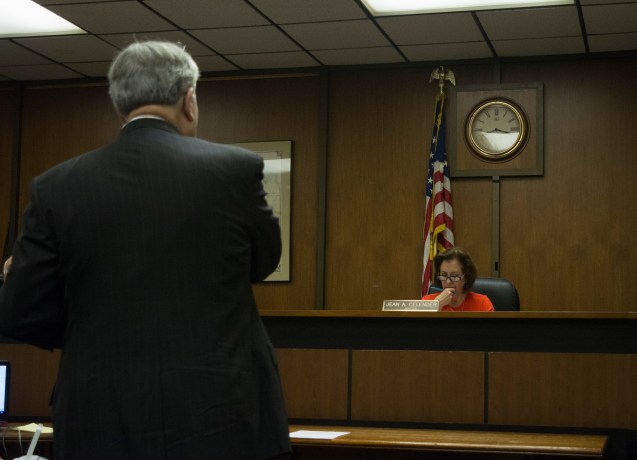 Paul Bloom, a legal representative for 14 Park Place LLC, makes a case for the 15 Bond Street project to Great Neck Plaza village officials. (Photo by Janelle Clausen)