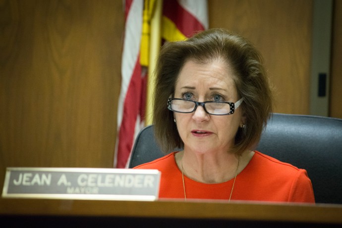 Great Neck Plaza Mayor Jean Celender, as seen here at a previous meeting, wants to implement stricter rules about completing projects on time. (Photo by Janelle Clausen)