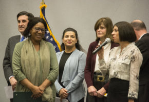 Dina De Giorgio speaks about Lynette Batts, the executive director of Littig House Community Center. (Photo by Janelle Clausen)
