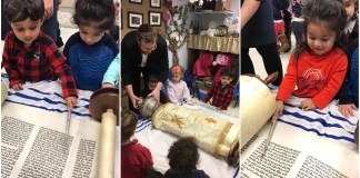 Silverstein Hebrew Academy preschool students identify Hebrew letters in the Torah, part of a SHA initiative to blend Jewish studies with a rigorous general studies program.(Photos courtesy of Zimmerman/Edelson)