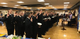 47 midshipmen were sworn in as auxiliary emergency medical technicians with Vigilant Fire Company in Great Neck. (Photo courtesy of Vigilant Fire Company)