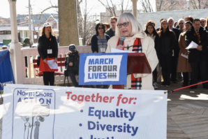 Supervisor Bosworth speaks to the crowd during a “March for Our Lives” demonstration in Great Neck. (Photo courtesy of the Town of North Hempstead)