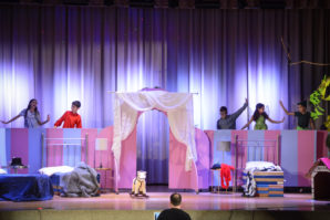 Peter Pan, Wendy, John, Michael and Tinkerbell begin to fly away from the Darling home over to Neverland. (Photo by Janelle Clausen)