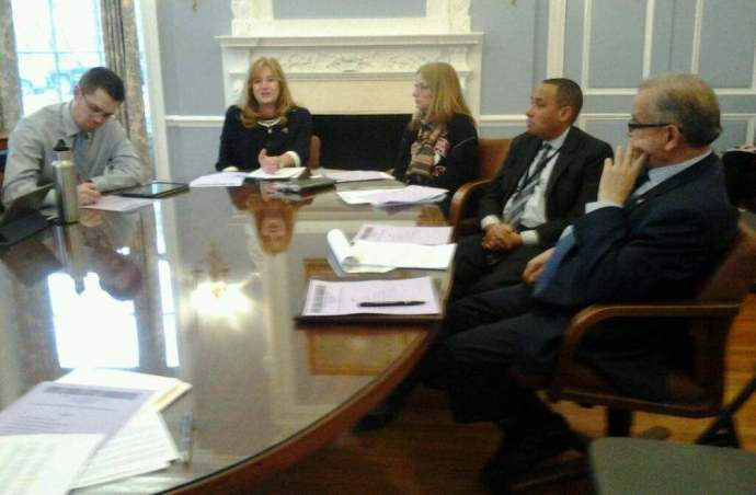 Assemblyman Anthony D'Urso met with South Middle school teacher Daniel Isaac, Superintendent Teresa Prendergast, social worker Joan Greenberg and John Powell, assistant superintendent for business. (Photo courtesy of Assemblyman Anthony D'Urso's office)
