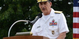 USSMA Superintendent Rear Adm. James Helis, seen here at a Fleet Week event back in May 2017, originally suspended the men's soccer team amidst a federal investigation. (Photo by Janelle Clausen)