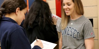 Students sought answers from North Middle School staff members in a 'college scavenger hunt'. (Photo courtesy of the Great Neck Public Schools)