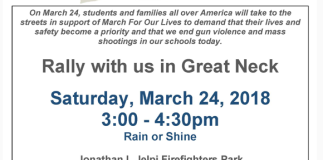 A flyer for the scheduled March for Our Lives rally in Great Neck on March 24. (Photo courtesy of North Shore Action)