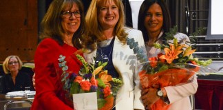 Kathleen Murray and Luciana Bradley, seen here with Superintendent of Schools Teresa Prendergast, will now head Parkville School and Saddle Rock Elementary School, respectively. (Photo by Janelle Clausen)