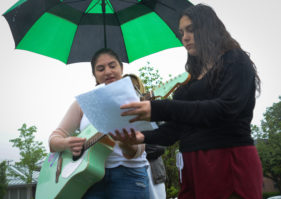 Two students perform a song, which touched on how they want to feel safe in school. (Photo by Janelle Clausen)