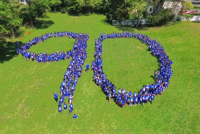 Lakeville students and staff, joined by officials, celebrated the schools 90th birthday. (Photo courtesy of the Great Neck Public Schools)