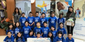 Students from Lakeville Elementary donated books to young patients at the Cohen Children's Medical Center. (Photo courtesy of the Great Neck Public Schools)