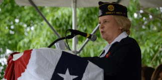 Louise McCann, as seen at last year's Memorial Day parade in Great Neck, said the parade and ceremonies are more about remembrance than celebration. (Photo by Janelle Clausen)