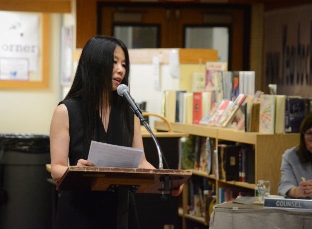 A parent speaks to school board members about the importance of having armed security on school grounds to reduce response time and save lives. (Photo by Janelle Clausen)