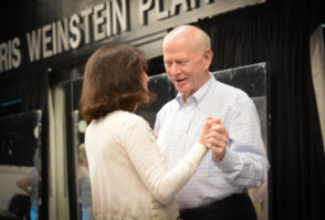 Donald Klein and Eda Lindenfeld dance together during the introductory workshop for the summer ballroom dancing class at the Gold Coast Arts Center. (Photo by Janelle Clausen)