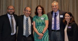 Dr. Nikhil Palekar, Douglas Davidson, executive director of the Alzheimer's Association Long Island Chapter, Dr. Maria Torroella Carney, Dr. Alan Mazurek, program director for the Alzheimer's Association Long Island Chapter, and Kate Anastasia participated in a panel exploring the latest in Alzheimer's research and care. (Photo courtesy of the Alzheimer's Association)