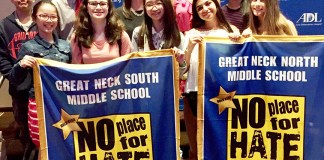 North Middle and South Middle Schools received their No Place for Hate banners. (Photo courtesy of the Great Neck Public Schools)