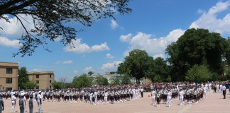 Plebe candidates of the Class of 2022 stood in formation at the U.S. Merchant Marine Academy for the first time and reported to the Indoctrination Regimental Staff, led by Regimental Commander Midshipman First Class Alexis Ibach. (Photo courtesy of the U.S. Merchant Marine Academy)