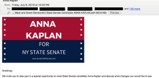 An email sent out by the Kaplan campaign, as seen here in Microsoft Outlook, accidentally disclosed more than 140 email addresses.