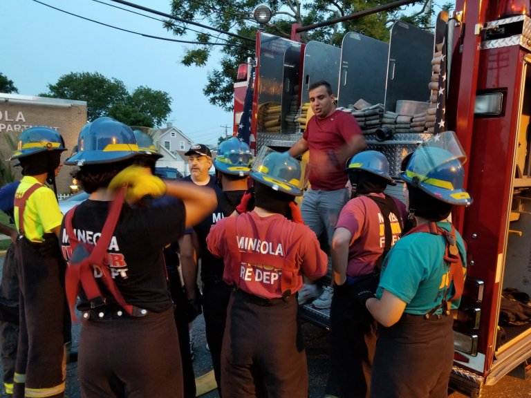 Mineola Junior Fire Department train in engine and ladder operations Mineola Junior Fire Department train in engine and ladder operations