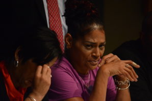 Evelyn Rodriguez and Elizabeth Alvarado became emotional during a video chat with the family of Ricardo Adonay Murga. (Photo by Janelle Clausen)