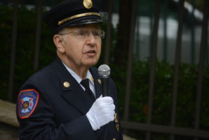 Rabbi Marim Charry offers prayers at the Sept. 11 memorial ceremony. (Photo by Janelle Clausen)