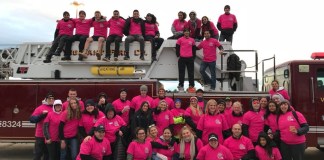 Several members of the Vigilant Fire Company went to Jones Beach to show support for Kira Warren, who recently defeated breast cancer. (Photo courtesy of Josh Charry)