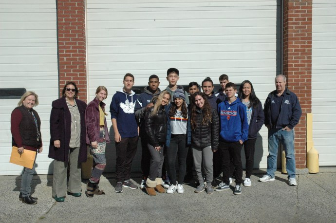 Great Neck Water Pollution Control District Commissioner Patty Katz and Assistant Superintendent Thomas Dickson stand with Great Neck South High School AP Environmental Science teacher Holly Cipriano and her students following their recent tour. (Photo courtesy of the Great Neck Water Pollution Control District)