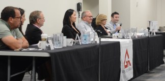 Seven candidates vying for positions on the Great Neck Library attended a forum on Thursday night. (Photo by Janelle Clausen)