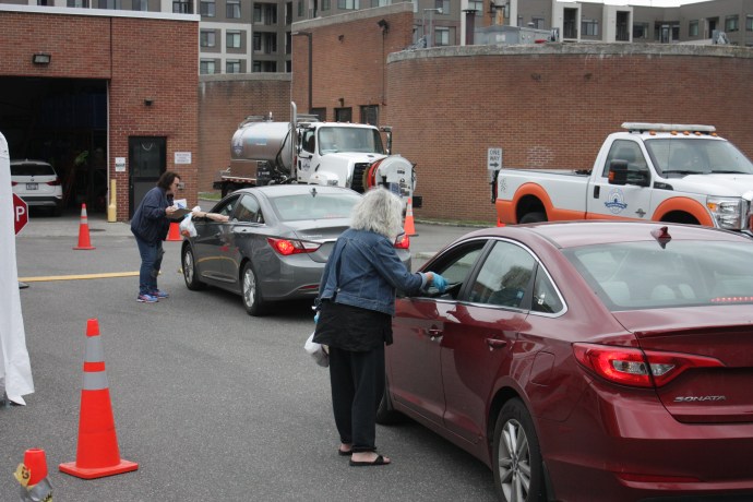 Great Neck Water Pollution Control District Commissioner Patty Katz and Reach Out America President Rita Hall collect expired and unused medications at the District’s recent Shed the Meds in June. (Photo courtesy of the Great Neck Water Pollution Control District)