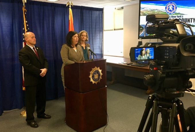 Nassau County DA Madeline Singas speaks about the decrease in crime in Nassau County since 2013. (Photo courtesy of the Nassau County District Attorney’s Office)