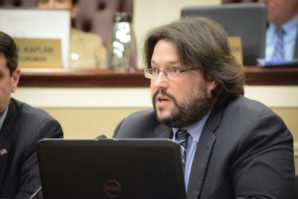 Michael Kelly, a deputy town attorney, explains the proposed medical marijuana dispensary regulations to residents. (Photo by Janelle Clausen)