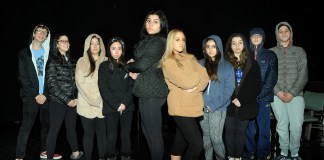 Members of the Theatre South Improv Troupe pictured here are Elie Weitzman, Amanda Volk, Haylie Lempert, Kara Laufer, Daniella Brancato, Sophie Williams, Alice Tirakian, Alixandra Sholomon, Ross Williams, and Eli Goodwin. (Photo by William Cancellare)