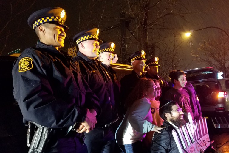 Pittsburgh police visit Roslyn to light Long Island’s tallest menorah