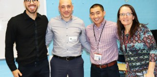 North High school psychologist Dr. Anton Berzins, guest speaker and sports psychologist Dr. Issac Zur, school psychologist Dr. David Cheng, and school social worker Oana Scholl. (Photo courtesy of the Great Neck Public Schools)