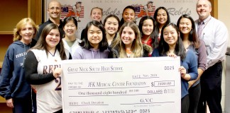 Board members for the South High Girls Varsity Club are photographed with club advisor Tara Rosenthal, athletic director Don Herr and building principal Christopher Gitz. (Photo courtesy of the Great Neck Public Schools)