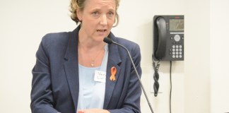 North Shore Action Co-President and founder Veronica Lurvey, seen here at a gun violence prevention forum in 2018, will be succeeding Anna Kaplan on the North Hempstead Town Board. (Photo by Janelle Clausen)